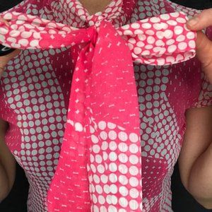 Retro Vintage Hot Pink/White Blouse w/ Bow Tie